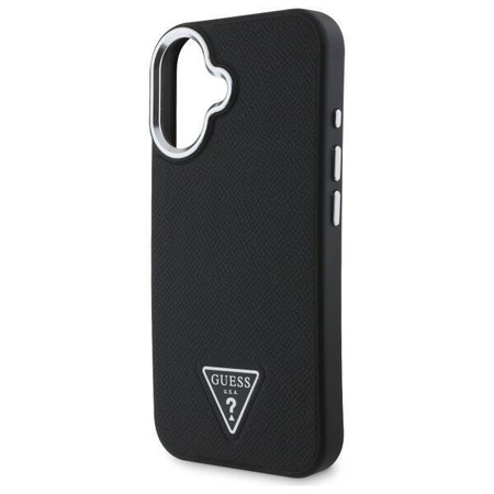 Original Case IPHONE 16 PLUS Guess Hardcase Grained Triangle MagSafe (GUHMP16MPGTSPSK) black