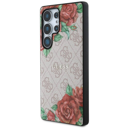 Oryginalne Etui SAMSUNG GALAXY S25 ULTRA Guess Leather 4G Flowers Print Metal Classic Logo MagSafe różowe