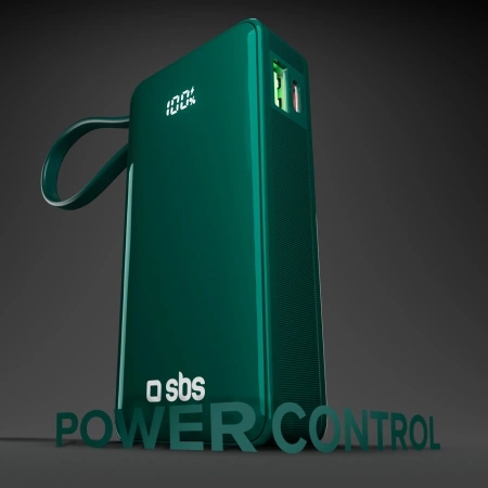 Powerbank SBS 10000 mAh 20W z wbudowanym kablem USB-C i wyświetlaczem cyfrowym - zielony