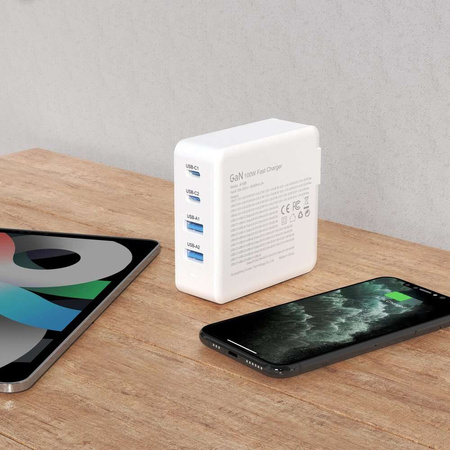 GaN 100W 2 x USB-C / 2 x USB fast charger Dudao A100EU - white