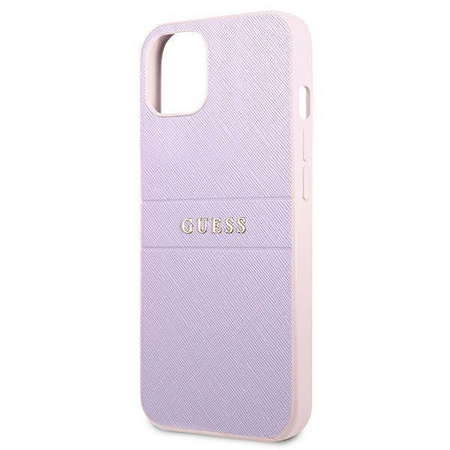 Original Handyhülle IPHONE 13 MINI Guess Saffiano Hot Stamp & Metal Logo (GUHCP13SPSASBPU) violett
