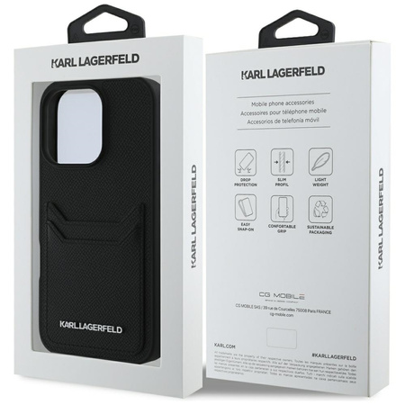 Original Case IPHONE 16 PRO Karl Lagerfeld HC Grained PU Cardslot Metal Elong black