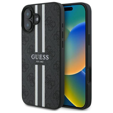 Original Handyhülle IPHONE 16 Guess Hardcase 4G Printed Stripes MagSafe (GUHMP16SP4RPSK) schwarz