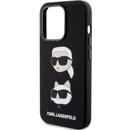 Karl Lagerfeld Silikon Karl&amp;Choupette Head Hülle für iPhone 15 Pro – Schwarz