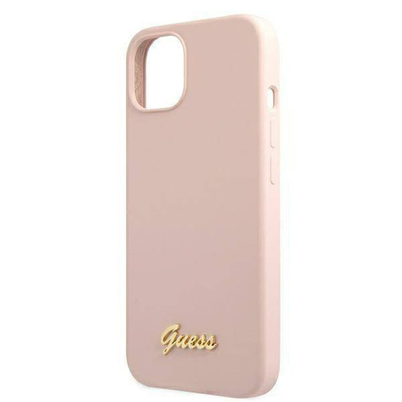 Guess GUHMP13MLSLMGLP iPhone 13 6.1 "Hellrosa / Hellrosa Hardcase Silikonschrift Gold Logo Magsafe