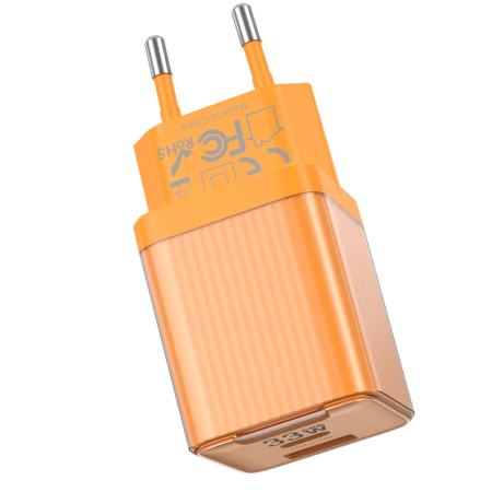 JELLICO wall charger EU55 GaN PD 33W 1xUSB-C + 1xUSB QC3.0 Orange