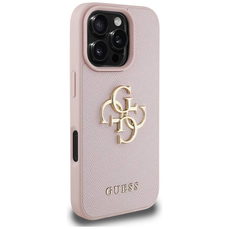 Schutzhülle IPHONE 16 PRO MAX Guess Grained Big 4G Logo Small Classic Logo rosa