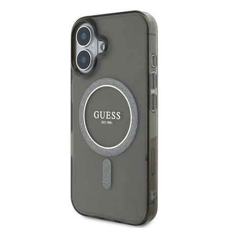 Original Case IPHONE 16 Guess Hardcase IML Glitter Circle MagSafe (GUHMP16SHFGEREK) black