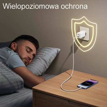 Wall Charger USAMS 2xUSB-C+1xUSB 65W (only head) GaN PD3.0 +QC3.0 Fast Charging white Sandru Series CC180TC02 (US-CC180)