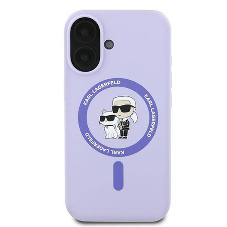 Etui Karl Lagerfeld Silicone Karl&Choupette Heads Ring MagSafe na iPhone 16 Plus - fioletowe