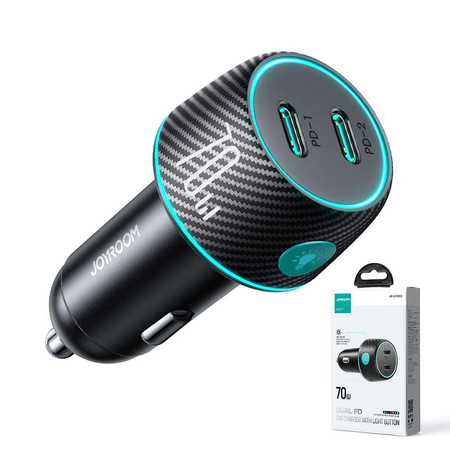 Car charger 2x USB C 70W with LED backlight Joyroom JR-CCN02 | black