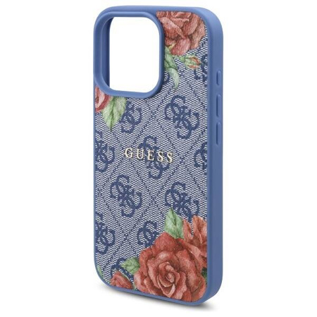 Etui Guess 4G Flowers Print MagSafe na iPhone 16 Pro - niebieskie