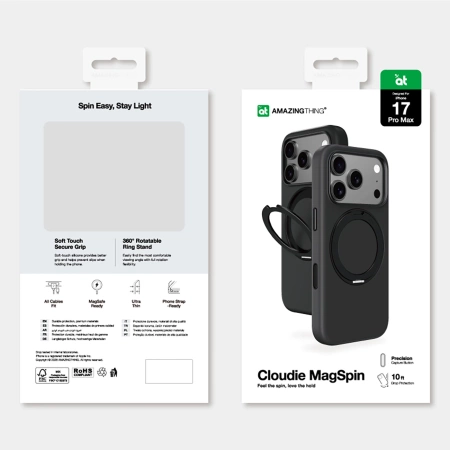 Etui AMAZINGTHING Cloudie na iPhone 17 Pro Max z podstawką - czarne