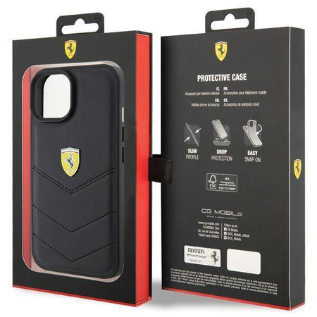 Ferrari Quilted Metal Logo-Hülle für iPhone 15 – Schwarz
