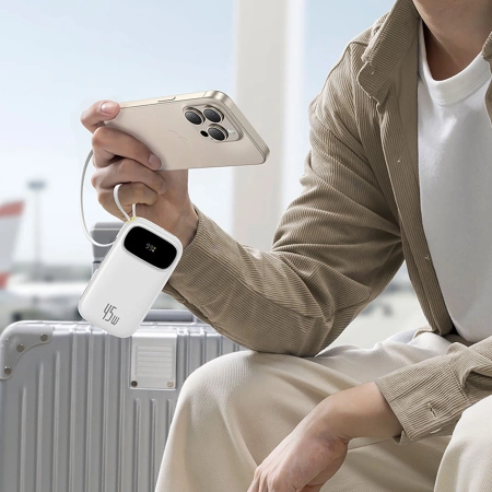 Baseus EnerFill FC31 20000mAh 45W Powerbank with Digital Display and 2 Built-in Cables (USB-C + Lightning) - White