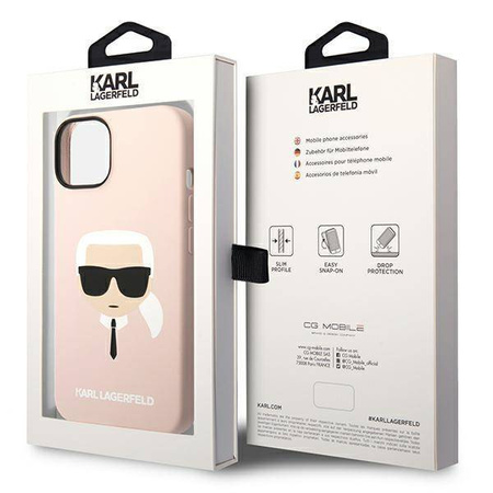 Original Handyhülle IPHONE 14 PLUS Karl Lagerfeld Hardcase Silicone Karl`s Head Magsafe hell-pink