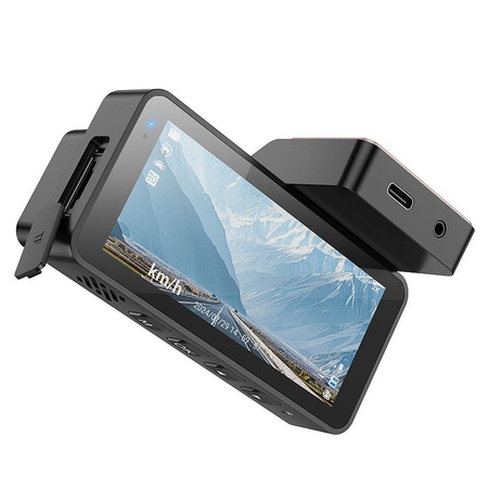 HOCO kamera samochodowa z wyświetlaczem 3,69" 2K GPS DV11 srebro szara