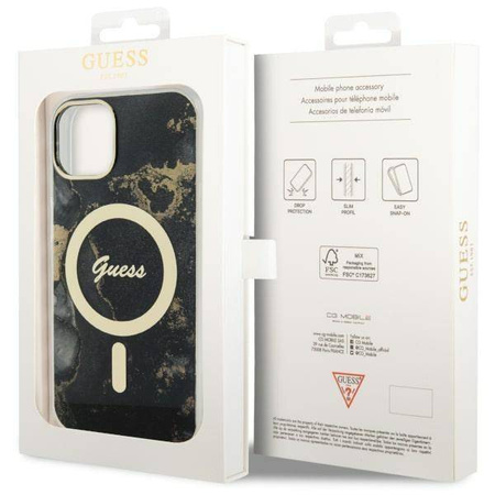Guess, GUHMP14MHTMRSK iPhone 14 Plus 6,7" schwarz/schwarzes Hardcase Golden Marble MagSafe