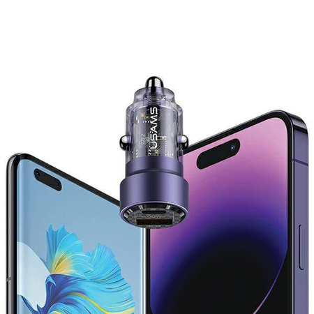 Ładowarka Samochodowa 60W Fast Charge USAMS C39 USB+USB-C fioletowy/purple CC208CC02 (US-CC208)