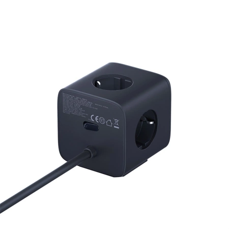 Baseus EnerFill FA11 67W Power Strip, USB-A + USB-C Cube + 3 x EU Socket 1.5m - Black
