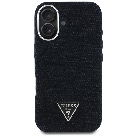 Oryginalne Etui IPHONE 16 Guess Denim Triangle Logo MagSafe czarne