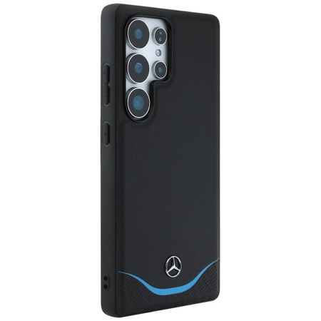 Original Case SAMSUNG GALAXY S25 ULTRA Mercedes Leather Contrasted Blue Horizontal Curve MagSafe black