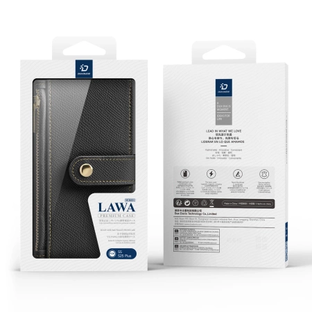 Etui skórzane Dux Ducis Lawa na Samsung Galaxy S25+ z odłączanym portfelem magnetycznym - czarne