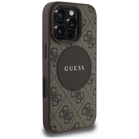 Original Handyhülle IPHONE 16 PRO Guess 4G Circle Classic Logo MagSafe braun