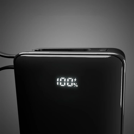 Powerbank SBS 20000 mAh 20 W z wbudowanym kablem USB-C i wyświetlaczem cyfrowym - czarny