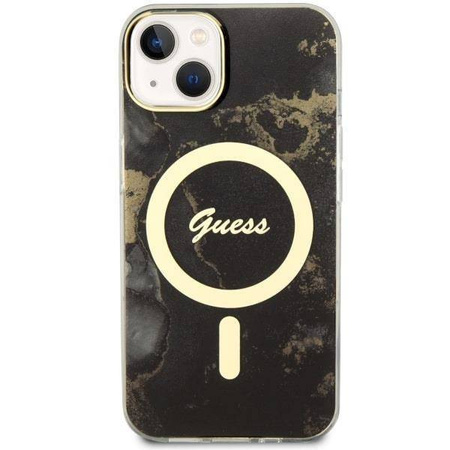 Guess, GUHMP14MHTMRSK iPhone 14 Plus 6,7" schwarz/schwarzes Hardcase Golden Marble MagSafe
