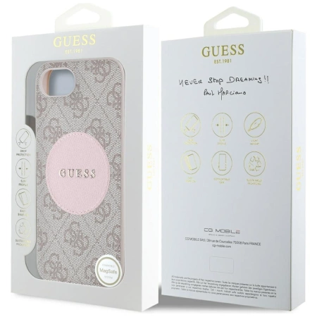 Guess 4G Circle Classic Logo MagSafe iPhone 16e Hülle - Rosa