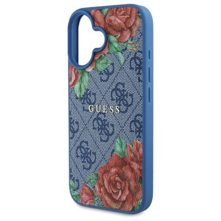 Original Handyhülle IPHONE 16 Guess Hardcase 4G Flowers Print MagSafe (GUHMP16SP4ROPEMCB) blau