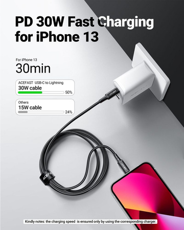 Acefast Kabel MFI USB Typ C - Lightning 1,8m, 30W, 3A schwarz (C4-01 C Black)