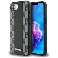 Etui DKNY Leather Checkered Mono Pattern MagSafe na iPhone 16e - czarny