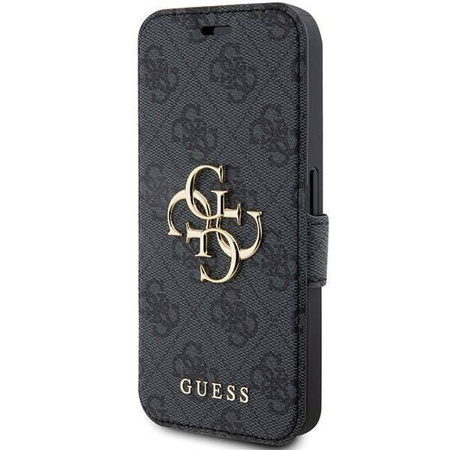 Original Case APPLE IPHONE 15 PRO Guess Book 4G Metal Gold Logo (GUBKP15L4GMGGR) gray