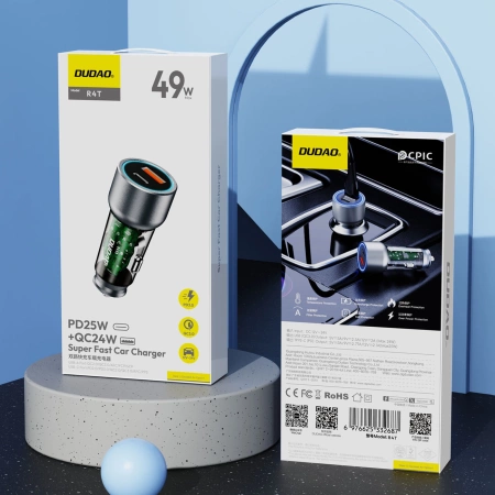 Ładowarka samochodowa Dudao R4T 25W USB-A / USB-C - szara