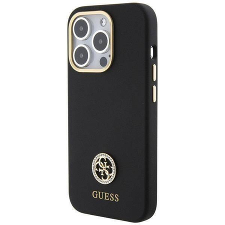 Oryginalne Etui APPLE IPHONE 15 PRO MAX Guess Hardcase Silicone Logo Strass 4G (GUHCP15XM4DGPK) czarne