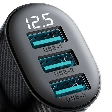 Joyroom JR-CCD03 3,4A Autoladegerät mit 3x USB-A Display - Schwarz