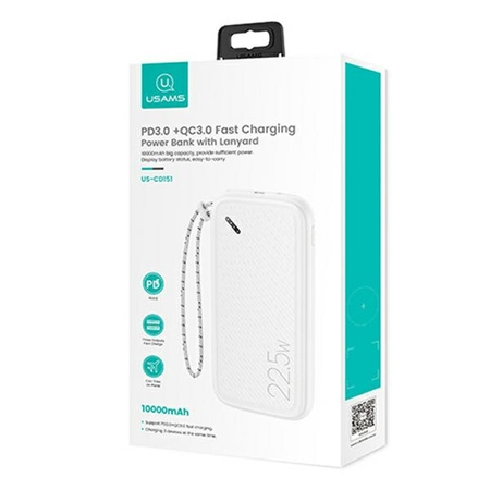 Power Bank 10000mAh PB56 22,5W 2xUSB QC3.0 + USB-C PD + Micro USB Bateria Zewnętrzna Fast Charge Usams US-CD151 biały