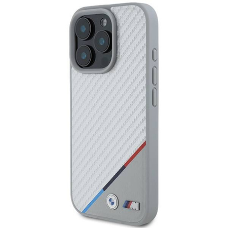 Original Handyhülle IPHONE 16 PRO BMW Hardcase M Carbon Tricolor Line MagSafe (BMHMP16L23PUDTS) grau
