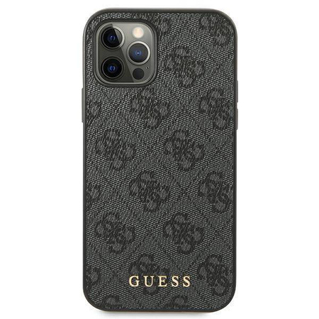 Original Handyhülle IPHONE 12 / 12 PRO Guess Hard Case 4G Metal Gold Logo (GUHCP12MG4GFGR) grau