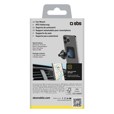 Uchwyt na smartfona SBS TESUPMAGMCLIP kompatybilny z MagSafe, na kratkę nawiewu - czarny
