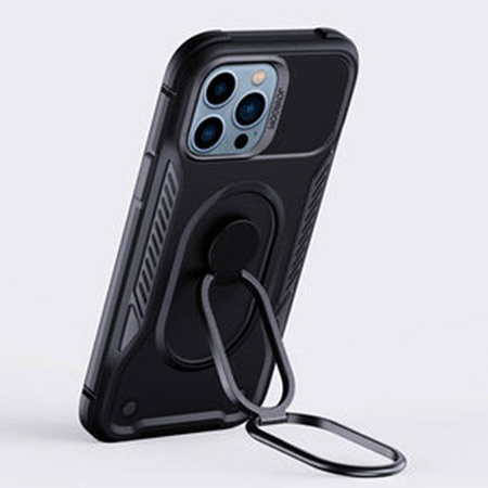 Joyroom Dual Hinge case for iPhone 14 Pro armored case with a stand and a ring holder black