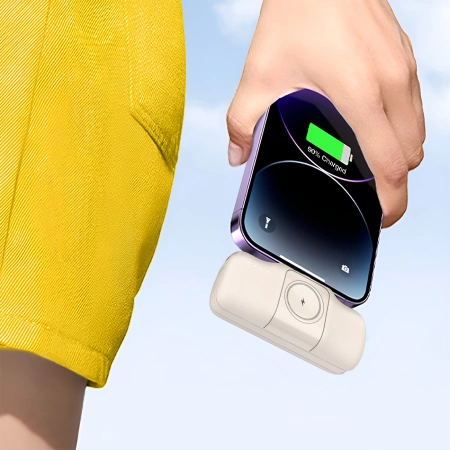 Wozinsky WF16-YLS 5000 mAh 15 W Lightning Mini-Powerbank mit integriertem USB-C-Kabel und Apple Watch Ladegerät – Beige