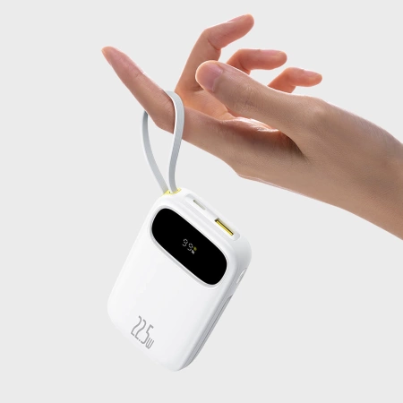 Baseus EnerFill FC31 20000 mAh 22,5 W Powerbank mit Digitalanzeige und 2 integrierten Kabeln (USB-C + Lightning) - Weiß