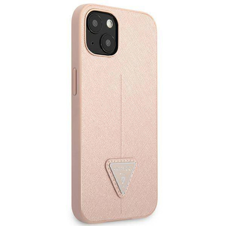 Original Case IPHONE 14 PLUS Guess Hardcase Saffianotriangle Logo (GUHCP14MPSATLP) pink