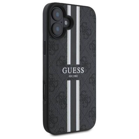 Original Handyhülle IPHONE 16 Guess Hardcase 4G Printed Stripes MagSafe (GUHMP16SP4RPSK) schwarz