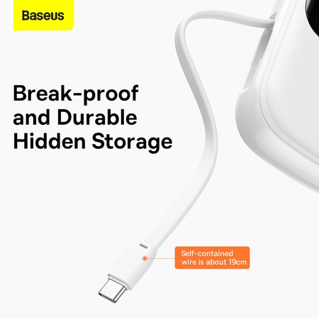 Powerbank Baseus Qpow PRO z kablem USB-C, USB-C, USB, 20000mAh, 22.5W (biały)