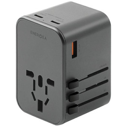 ENERGEA ład. siec. 1xUSB+2xUSB-CPD-PPS-QC 3.0 65W 1A2C adapter 4w1 US/UA/EU/UK szary/gunmetal Travelworld Adapter GaN65W
