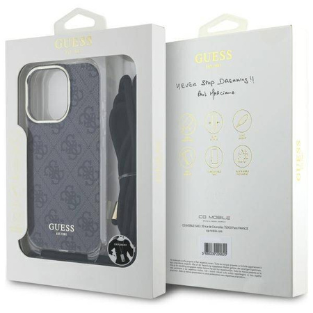Original Handyhülle IPHONE 16 PRO MAX Guess Hardcase Crossbody Cord 4G Print (GUHCP16XHC4SEK) schwarz